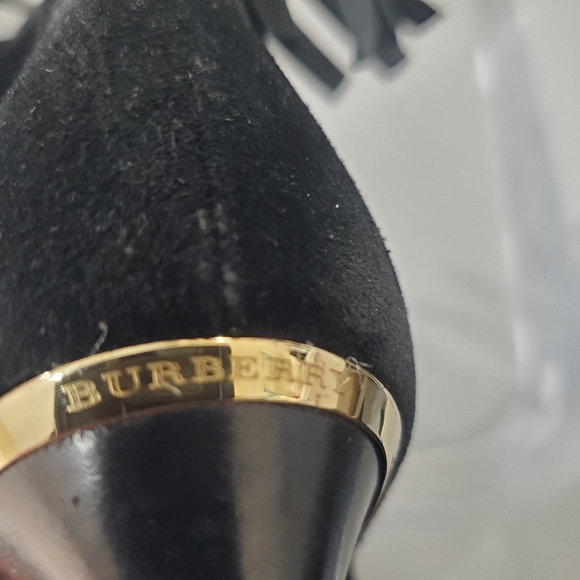 Burberry fringe suede peep-toe booties ankle boot size 36.5 US 6.5 - Picture 11 of 13